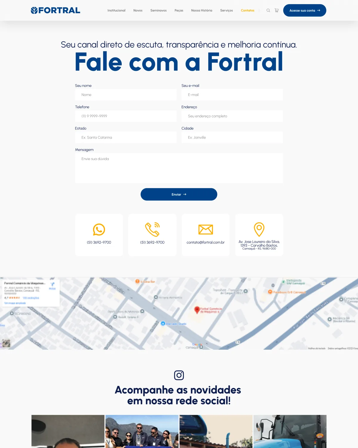 Página de contato do site Fortral