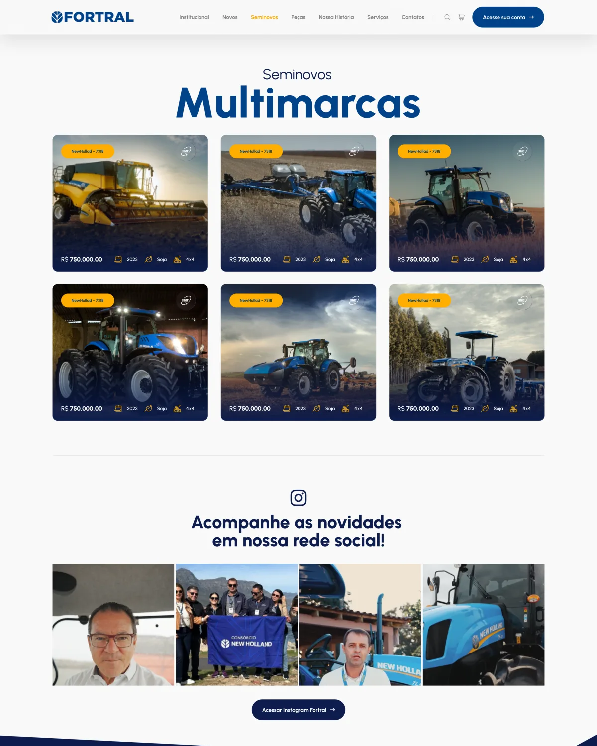 Página de máquinas novas do site Fortral