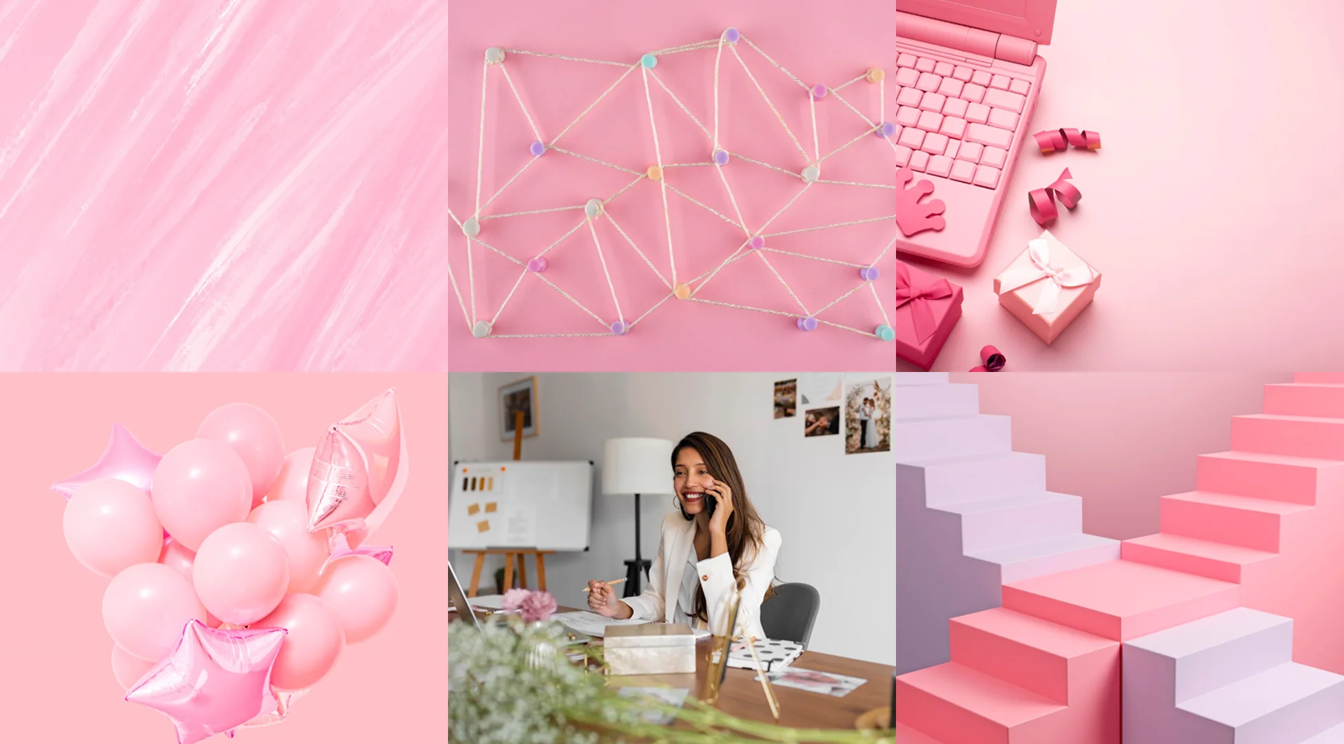 Moodboard da marca Feel Connect em tons de rosa