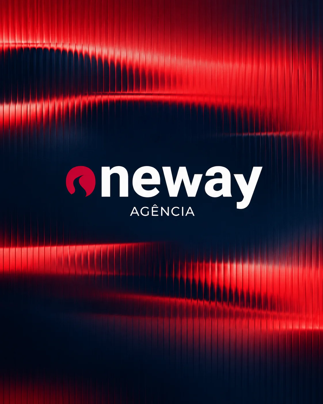 Logo da ONEWAY Agência sobre fundo azul-marinho com ondas vermelhas