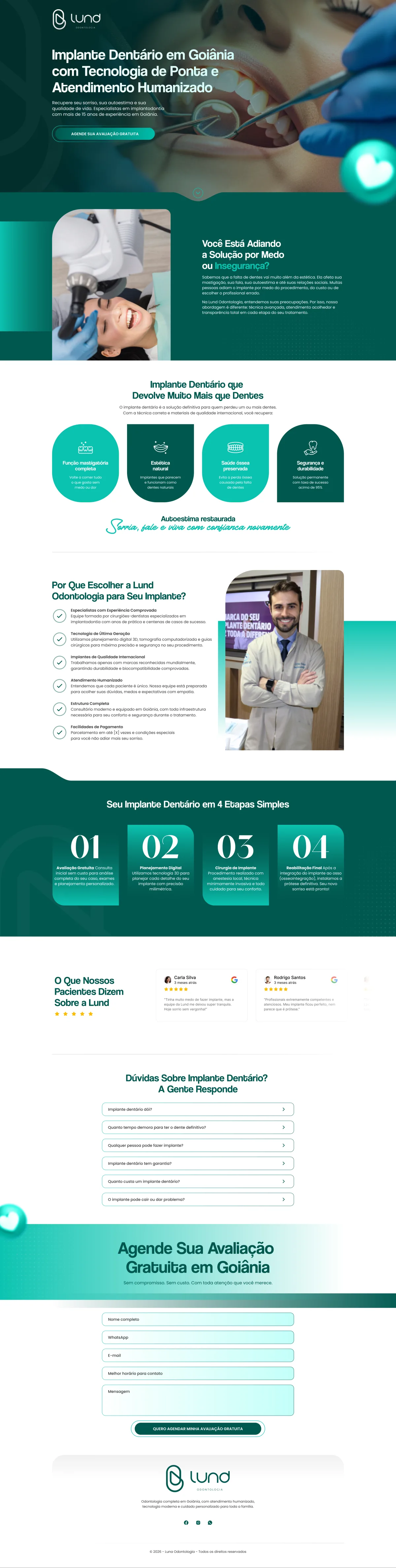 Página completa do site Lund Odontologia