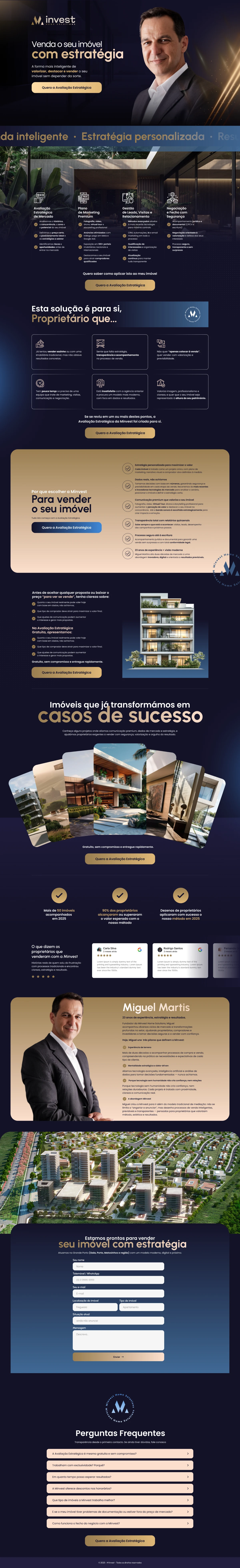 Página completa da landing page Minvest